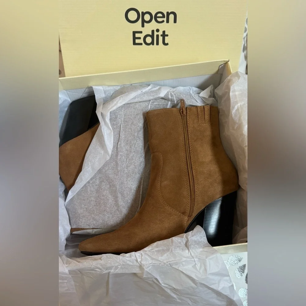 Brand New Open Edit Alicia  Pointed Toe Boots Brown Size 7.5 M